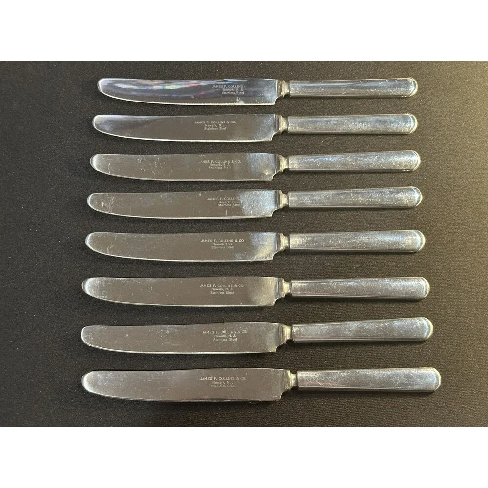 Lot of (8) Vintage James F. Collins Made in USA Stainless Steel Dinner Knives
